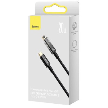 CABLU alimentare si date Baseus Explorer, Fast Charging Data Cable pt. smartphone, USB Type-C la Lightning 20W, 2m,Auto Power-Off,negru transparent 