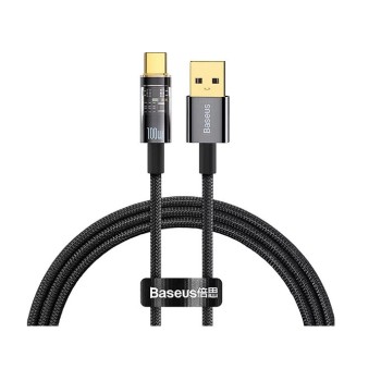 CABLU alimentare si date Baseus Explorer, Fast Charging Data Cable pt. smartphone, USB la USB Type-C 100W, 1m, Auto Power-Off, negru transparent 