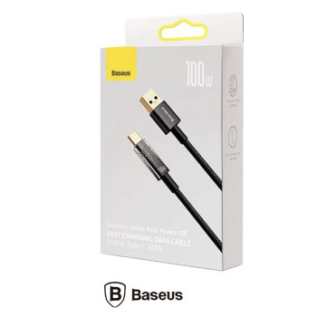 CABLU alimentare si date Baseus Explorer, Fast Charging Data Cable pt. smartphone, USB la USB Type-C 100W, 2m, Auto Power-Off, negru transparent 