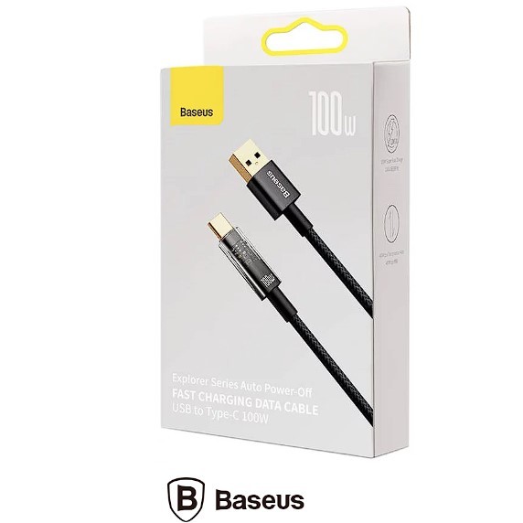 CABLU alimentare si date Baseus Explorer, Fast Charging Data Cable pt. smartphone, USB la USB Type-C 100W, 2m, Auto Power-Off, negru transparent 