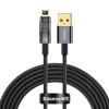 CABLU alimentare si date Baseus Explorer, Fast Charging Data Cable pt. smartphone, USB la Lightning 2.4A, 2m, Auto Power-Off, negru transparent 