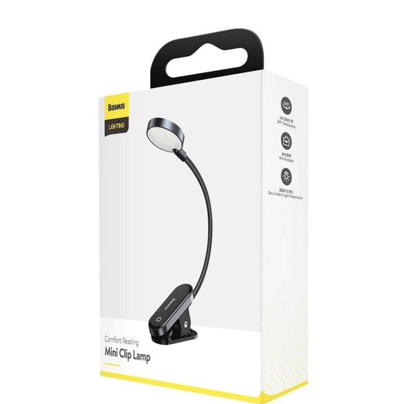 LAMPA pentru citit Baseus Comfort, LED, 3 trepte intensitate luminoasa, acumulator 400mAh, culoare 4000k 