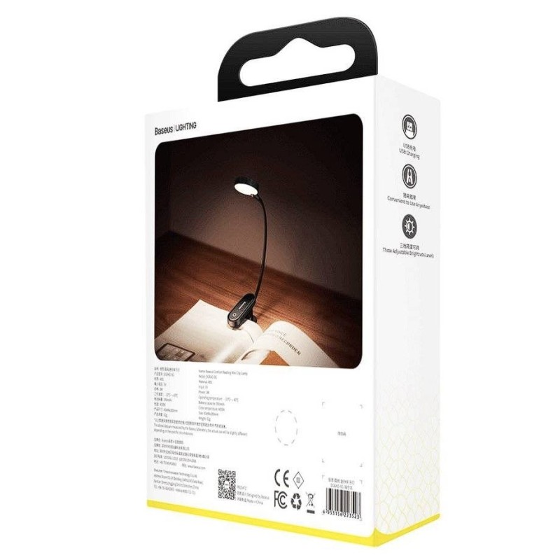 LAMPA pentru citit Baseus Comfort, LED, 3 trepte intensitate luminoasa, acumulator 400mAh, culoare 4000k 