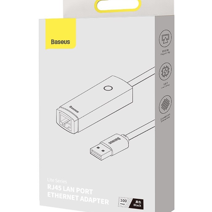 ADAPTOR RETEA Baseus Lite, USB 2.0 to RJ-45 10/100 Mbps Adapter, LED, negru 