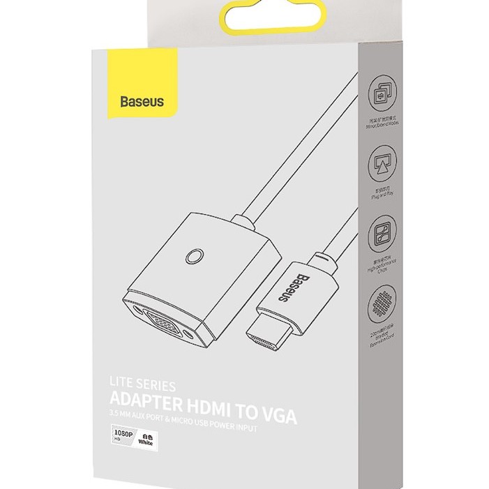 CABLU video Baseus Lite, HDMI (T) la 1 x VGA (M) 1920x1080 la 60Hz, lungime 0.20m, alb 