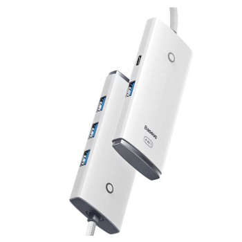 HUB extern Baseus Lite, porturi USB: USB 3.0 x 4, conectare prin USB 3.0, lungime 0.25m, alb, 