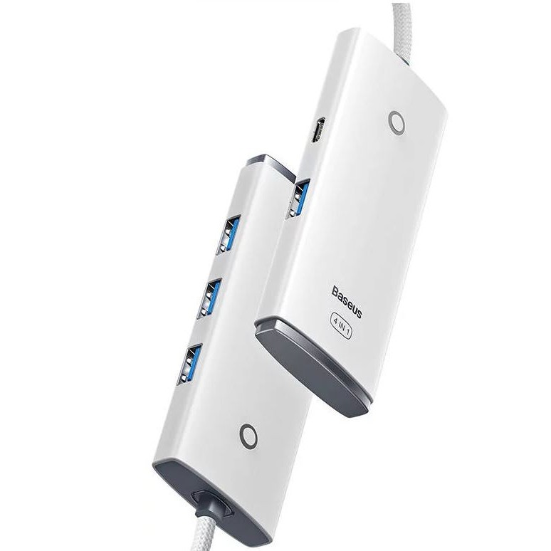 HUB extern Baseus Lite, porturi USB: USB 3.0 x 4, conectare prin USB 3.0, lungime 0.25m, alb, 