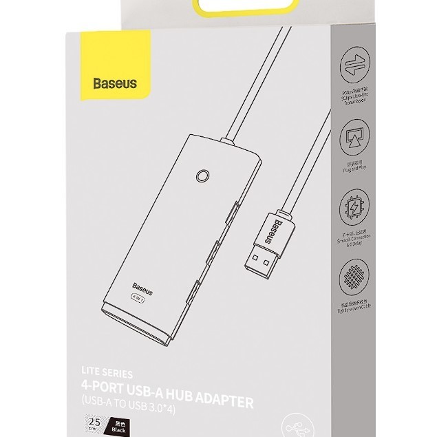HUB extern Baseus Lite, porturi USB: USB 3.0 x 4, conectare prin USB 3.0, lungime 0.25m, alb, 