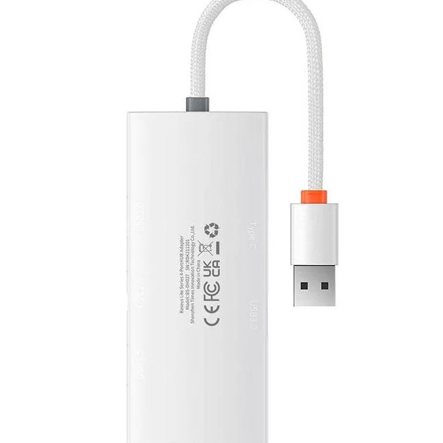 HUB extern Baseus Lite, porturi USB: USB 3.0 x 4, conectare prin USB 3.0, lungime 0.25m, alb, 