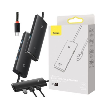 HUB extern Baseus Lite, porturi USB: USB 3.0 x 4, conectare prin USB Type-C, lungime 0.25m, negru, 