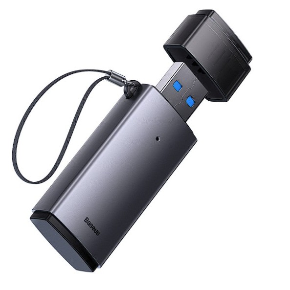 CARD READER extern Baseus Lite, interfata USB 3.0, citeste/scrie: SD, microSD viteza pana la 480Mbps,  suporta carduri maxim 512 GB, metalic, gri 