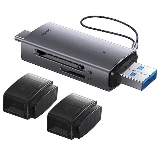 CARD READER extern Baseus Lite,interfata USB 3.0/USB Type-C,citeste/scrie:SD,microSD viteza pana la 480Mbps,suporta carduri maxim 512GB,metalic,gri 