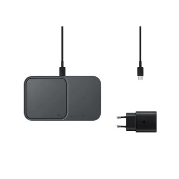 Wireless Charger Duo 15W Super Fast Wireless Charge; Travel Adapter 25W Super Fast Charge; USB-C to USB-C Cable, 1m; Black 
