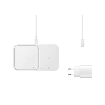 Wireless Charger Duo 15W Super Fast Wireless Charge; Travel Adapter 25W Super Fast Charge; USB-C to USB-C Cable, 1m; White 