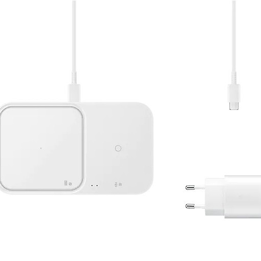 Wireless Charger Duo 15W Super Fast Wireless Charge; Travel Adapter 25W Super Fast Charge; USB-C to USB-C Cable, 1m; White 