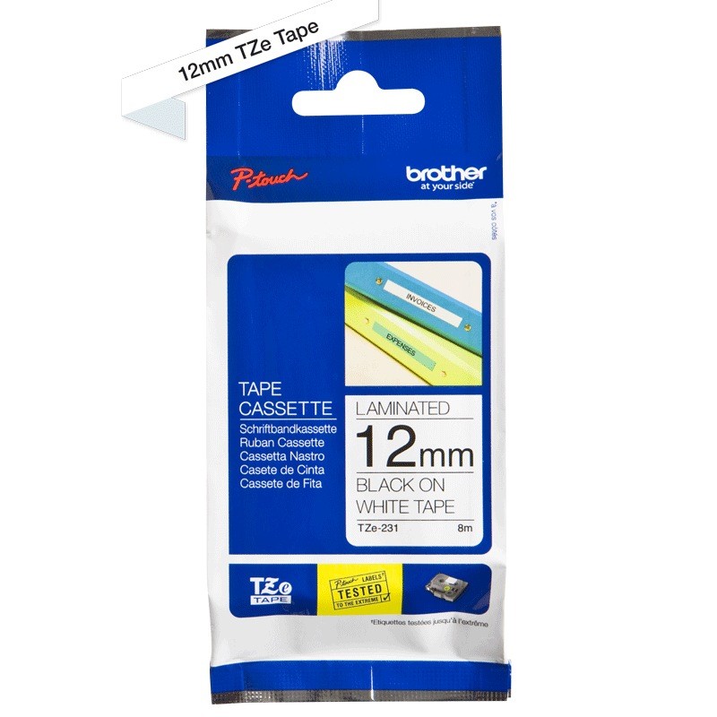 Banda Laminata Original Brother Black on White, TZE231, pentru H105WB|P-TOUCH PT-E110VP|D400|D450|D600VP|E300VP|E550WVP|H110|H500|P700|P750W|PT-D210|PT-D210VP, 12mm x 8m, incl.TV 0 RON, 