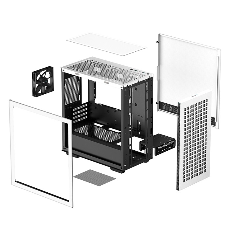 CARCASA DEEPCOOL CH370 WH, Micro ATX, fara sursa, sticla securizata, 1 x 120mm fan, USB 3.0 x 2, Jack 3.5mm x 1, white, 