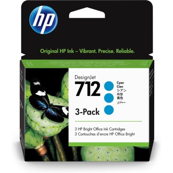 Tri-Pack Original HP Cyan, nr.712, pentru DesignJet Studio 24|Studio 36|T230|T250|T630|T650, 29ml, (timbru verde 0.45 lei), 