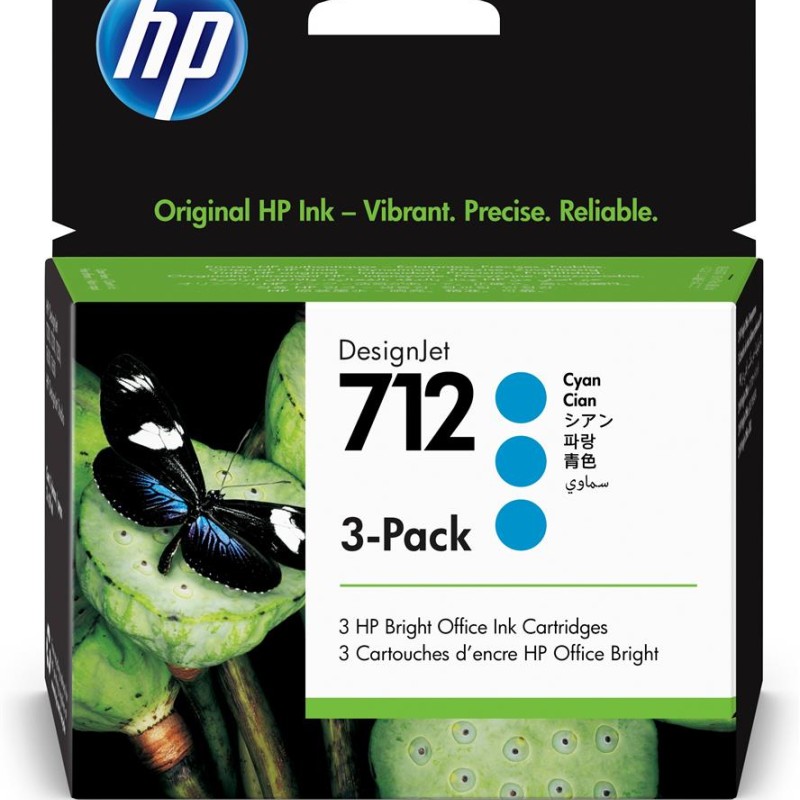 Tri-Pack Original HP Cyan, nr.712, pentru DesignJet Studio 24|Studio 36|T230|T250|T630|T650, 29ml, (timbru verde 0.45 lei), 