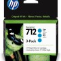 Tri-Pack Original HP Cyan, nr.712, pentru DesignJet Studio 24|Studio 36|T230|T250|T630|T650, 29ml, (timbru verde 0.45 lei), 