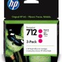 Tri-Pack Original HP Magenta, nr.712, pentru DesignJet Studio 24|Studio 36|T230|T250|T630|T650, 29ml, (timbru verde 0.45 lei), 
