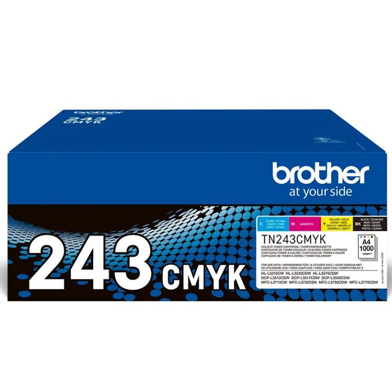 Combo-Pack Original Brother CMYK, TN243CMYK, pentru HL-L3210|L3270|DCP-L3510|L3550|MFC-L3730|L3770, 1K, (timbru verde 1.2 lei) , 