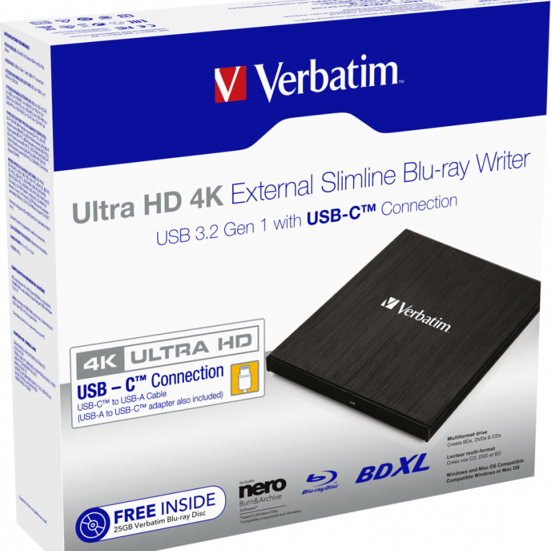 BLU-RAY WRITER VERBATIM UHD USB 3.1 + USB-C 