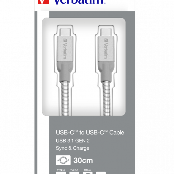 CABLU USB 3.1 VERBATIM TYPE-C LA TYPE-C, STAINLESS STEEL, CABLU 30CM ARGINTIU 