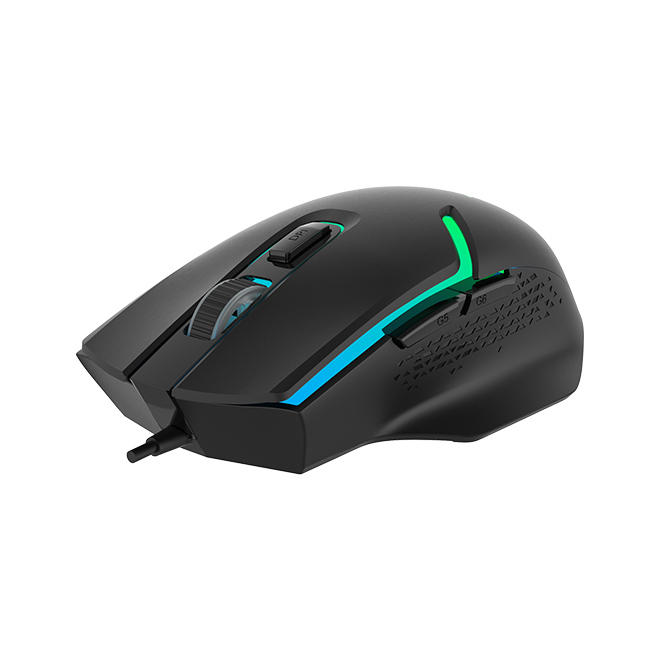 MOUSE DELUX, gaming, cu fir, USB, optic, 3600 dpi, butoane/scroll 6/1, RGB light, cablu braided 1.6m, negru, 