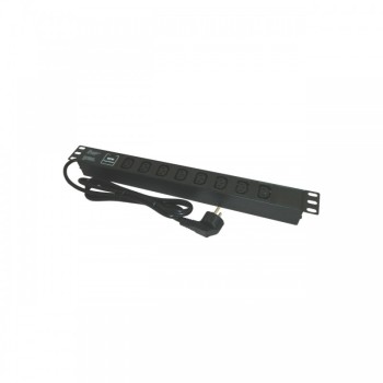 Bara alimentare aluminiu / PDU, 19 inch, 8 prize C13, protectie la supratensiune, 16A, 3500W, 3x1.5, 2m - EMTEX 