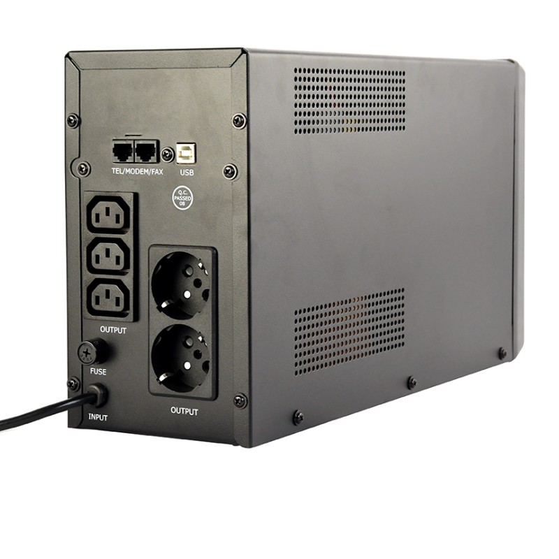 UPS GEMBIRD Line Int. cu sin. simulata, cu management, Tower, LCD, 2000VA/1200W, AVR, 2x Schuko + 3x IEC, baterie 2x 12V/9Ah, incarcare pana la 8h, USB, 2x RJ11, 