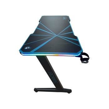 BIROU GAMING Spacer, dimensiuni 1400 x 600 x 18 mm, blat MDF invelit in fibra de carbon cu mousepad pe toata suprafata, suport casti si cana metalice, picioare reglabile manual, RGB, telecomanda wireless 