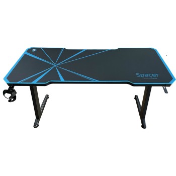 BIROU GAMING Spacer, dimensiuni 1400 x 600 x 18 mm, blat MDF invelit in fibra de carbon cu mousepad pe toata suprafata, suport casti si cana metalice, picioare reglabile manual, RGB, telecomanda wireless 