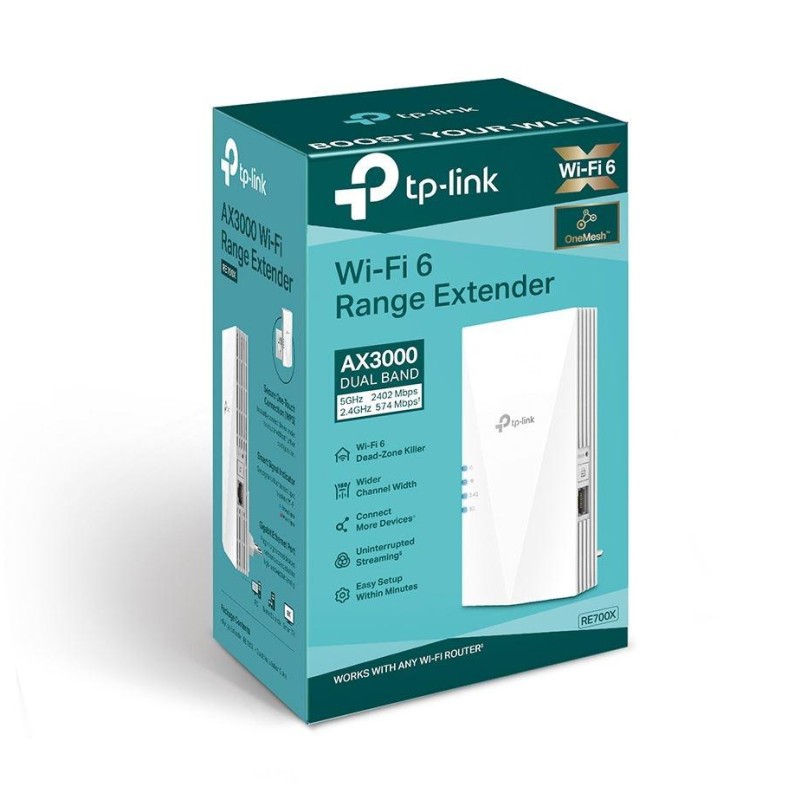 RANGE EXTENDER TP-LINK wireless AX3000, 3000Mbps, 1 port Gigabit,  2 antene interne, 2.4 / 5Ghz dual band, Wi-Fi 6, 