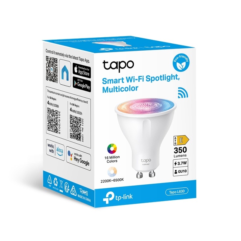 BEC LED wireless TP-LINK, 350lm, 2.9W, fasung GU10, temp culoare 2200K - 6500K,ctr prin smartph.cu apl.Tapo, ajustare auto a luminii in fct. de mom zilei 