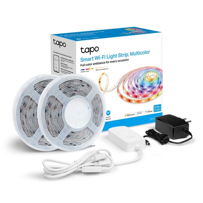 BANDA LED TP-Link Multicolora cu zone de culoare si LED-uri albe,  Wi-Fi 2.4 Ghz incorporat,consum 24W/buc, banda 2x5m, ctr prin aplicatia Tapo, comenzi vocale 