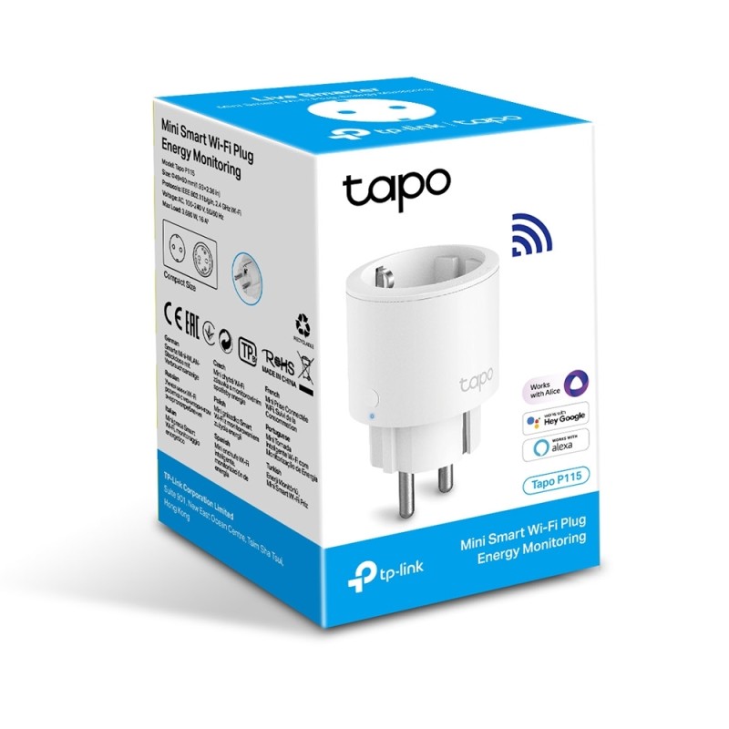 PRIZA inteligenta TP-LINK design compact, Schuko x 1, cu monitorizarea energiei, conectare prin Schuko (T), 16 A, programare prin smartph, BT, WiFi, alb 