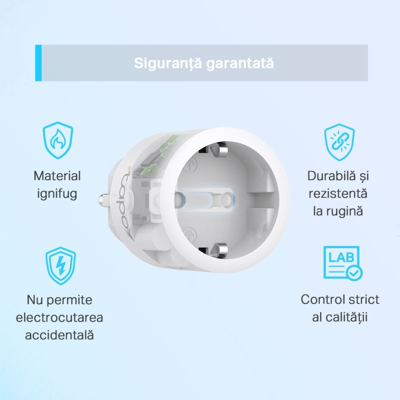 PRIZA inteligenta TP-LINK design compact, Schuko x 1, cu monitorizarea energiei, conectare prin Schuko (T), 16 A, programare prin smartph, BT, WiFi, alb 