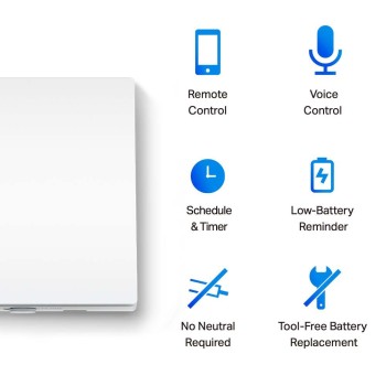 INTRERUPATOR inteligent TP-LINK, necesita hub Tapo H100 pentru functionare, programare prin smartphone aplicatia Tapo, 2 x baterii AAA, WiFi, alb 
