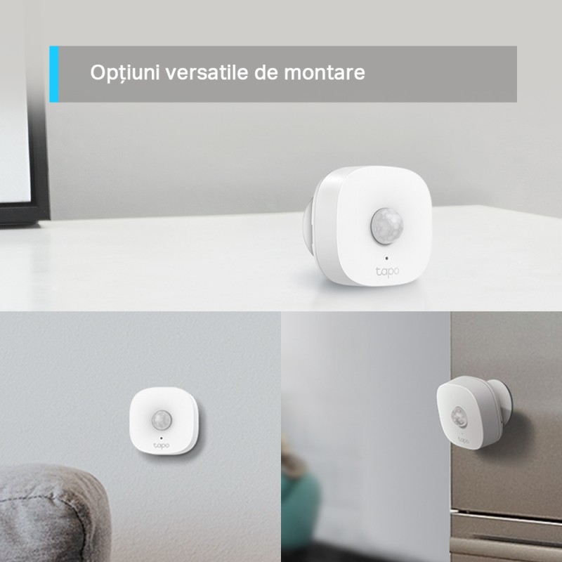SENZOR SMART de miscare TP-LINK, necesita hub Tapo H100 pentru functionare, raza pana la 7m, programare prin smartphone aplicatia Tapo, 1xbaterii CR2450, WiFi, alb 