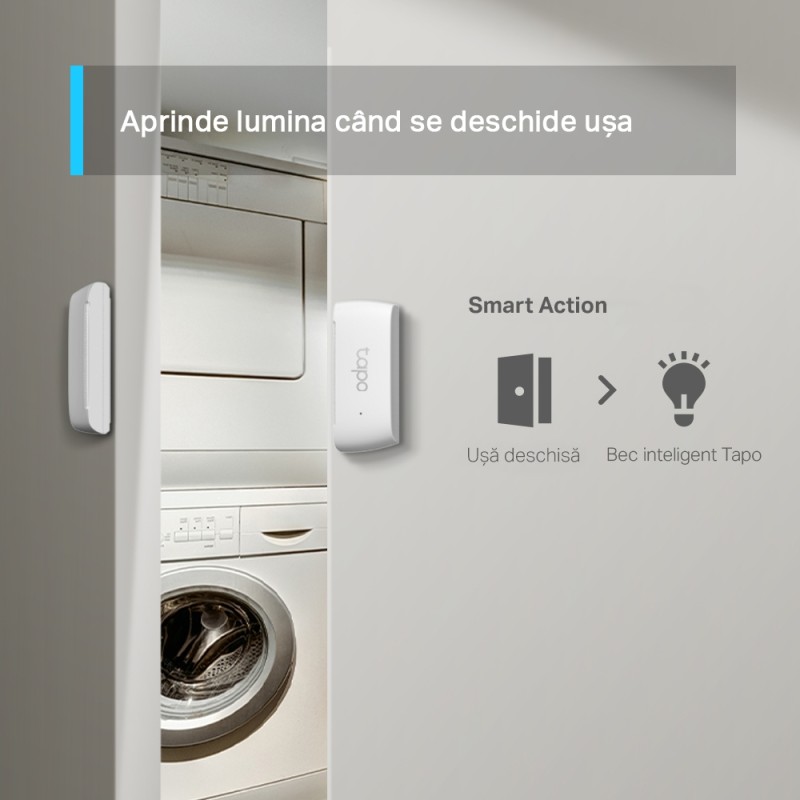 SENZOR SMART de miscare TP-LINK, necesita hub Tapo H100 ptr functionare, securitate pentru ferestre si usi,  progr smartph aplic Tapo, 1xbaterii CR2450, WiFi, alb 