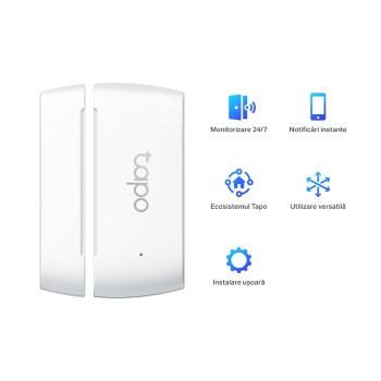 SENZOR SMART de miscare TP-LINK, necesita hub Tapo H100 ptr functionare, securitate pentru ferestre si usi,  progr smartph aplic Tapo, 1xbaterii CR2450, WiFi, alb 