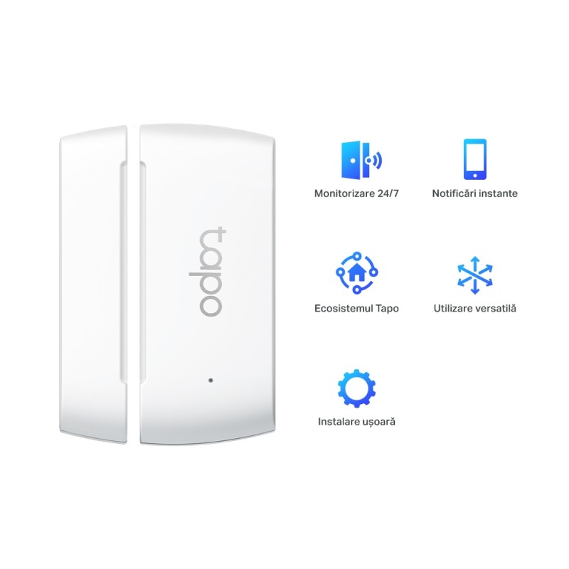 SENZOR SMART de miscare TP-LINK, necesita hub Tapo H100 ptr functionare, securitate pentru ferestre si usi,  progr smartph aplic Tapo, 1xbaterii CR2450, WiFi, alb 