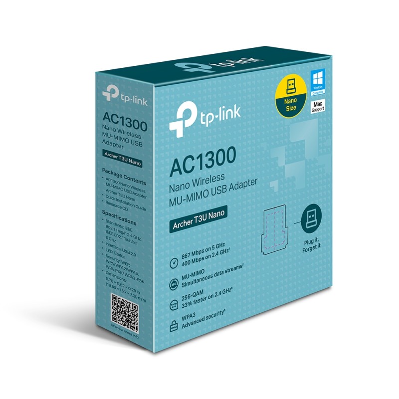 ADAPTOR RETEA TP-LINK AC1300, extern wireless 2.4 GHz | 5 GHz, USB 2.0, port, 1300 Mbps, antena interna x 1, 