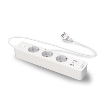 PRELUNGITOR inteligent TP-LINK, Schukox3, USB x 2, USB Type-C x 1, lung cablu 1.5m,monitorizarea energiei, conec Schuko (T), 10 A,prog prin smartph, BT, WiFi, alb 