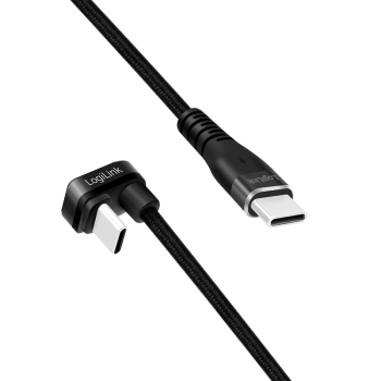 CABLU alimentare si date LOGILINK, pt. smartphone, USB 2.0, USB Type-C (T) la USB Type-C (T) la 180 grade, 2m, 2 x ecranat, aluminiu, negru, 