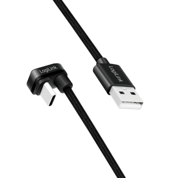 CABLU alimentare si date LOGILINK, pt. smartphone, USB 2.0, USB Type-C (T) la USB-A (T) la 180 grade, 1m, 2 x ecranat, aluminiu, negru, 