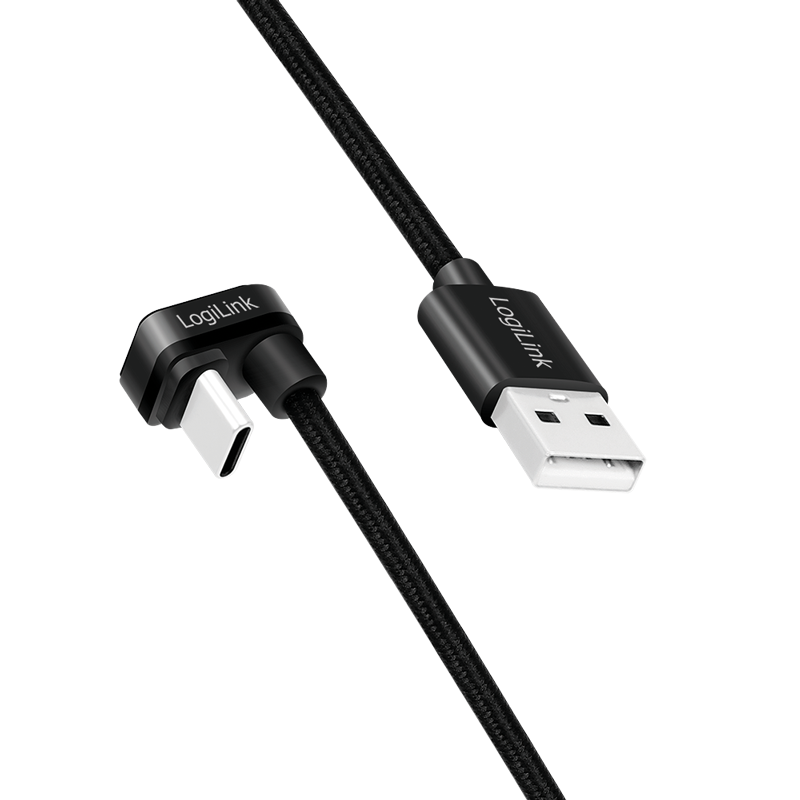 CABLU alimentare si date LOGILINK, pt. smartphone, USB 2.0, USB Type-C (T) la USB-A (T) la 180 grade, 1m, 2 x ecranat, aluminiu, negru, 