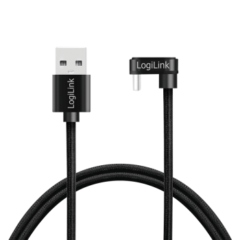 CABLU alimentare si date LOGILINK, pt. smartphone, USB 2.0, USB Type-C (T) la USB-A (T) la 180 grade, 2m, 2 x ecranat, aluminiu, negru, 