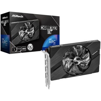 Asrock Intel Arc A380 Challenger ITX 6GB OC, GDDR6, 96-bit, 1x HDMI 2.0b, 3x DP 2.0, 1x 8-pin Pwr connector, 500W. 